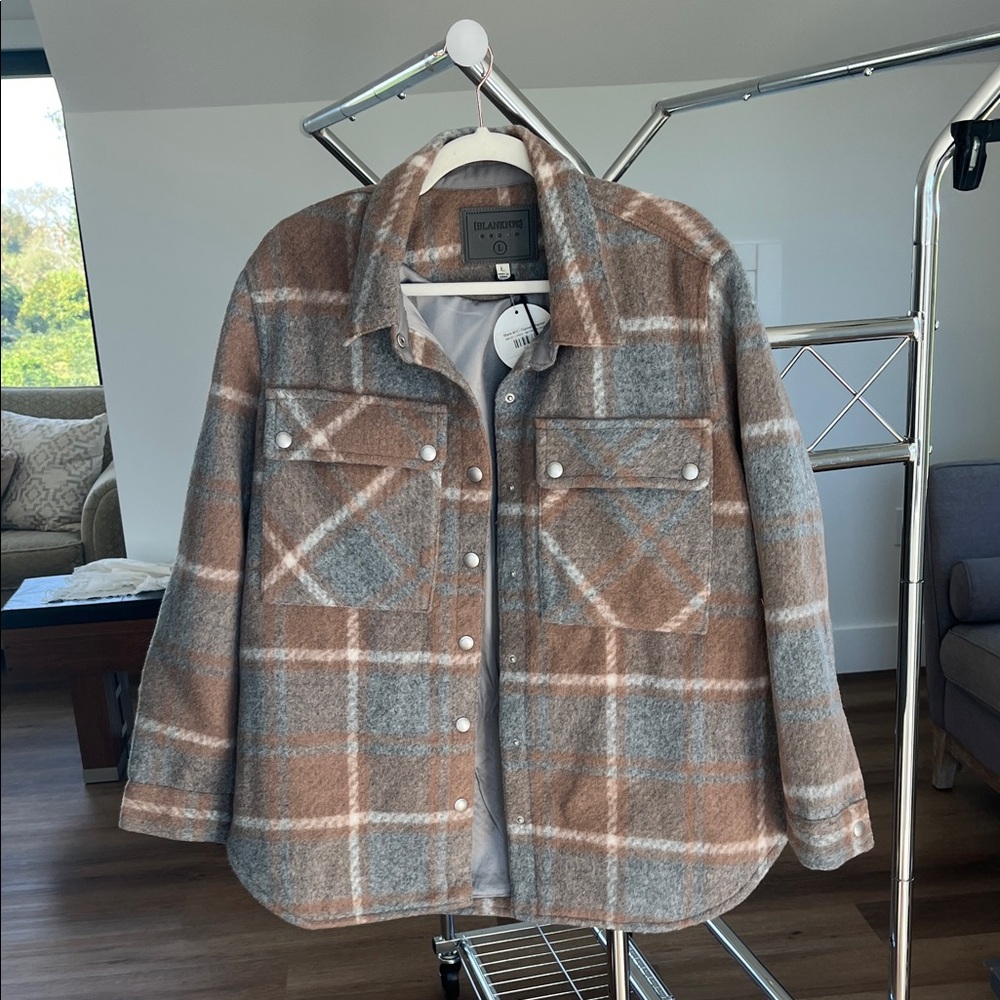 Blank NYC Plaid Jacket in Brown and Gray
